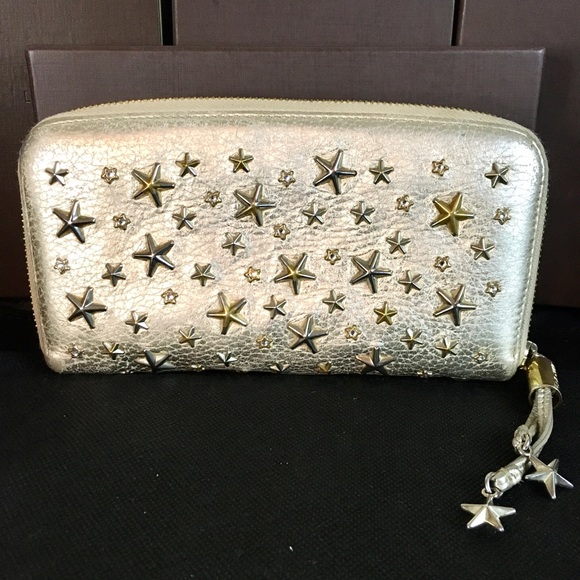 JIMMY CHOO Metallic Gold Lambskin & Silver and Gold Stars Continental Zip Wallet - Picture 17 of 17